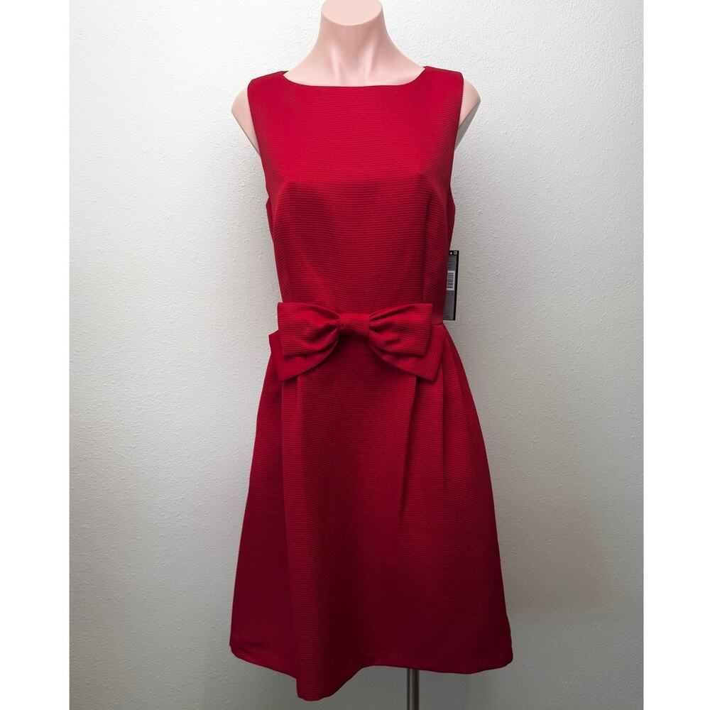 NWT Tahari Red Bow Pleated Sleeveless Dress Size 14